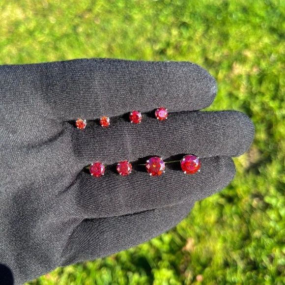 0.6ctw - 4.0ctw Garnet Moissanite Stud Push Back Earrings for Women 925 Silver - Picture 3 of 5